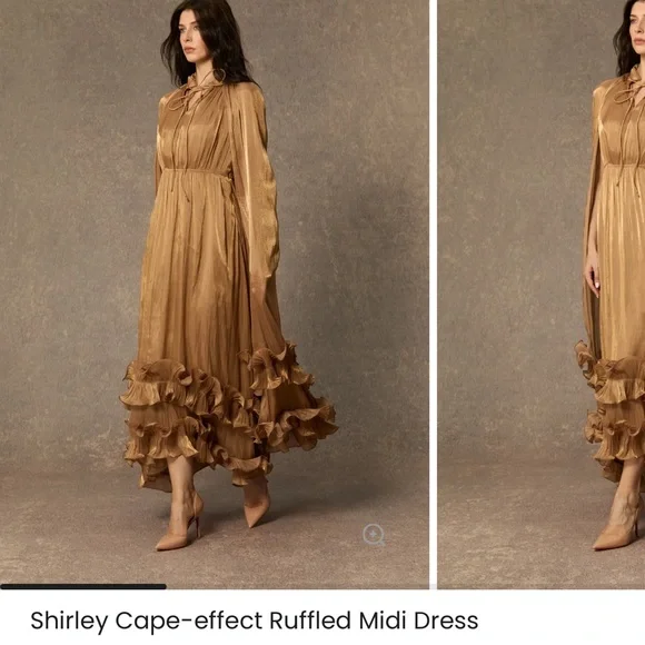 Sunfere Shirley Gold Ruffled Midi Dress - Picture 5 of 14